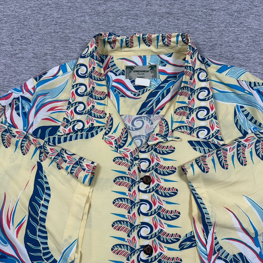 Kamehameha Hawaiian Shirt Mens XL Relaxed Floral Rayon Loop Collar Tropical